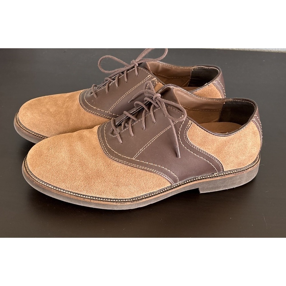 Simple Suede Saddle‎ Shoes Mens 11.5 Brown Two Tone Lace Up Leather